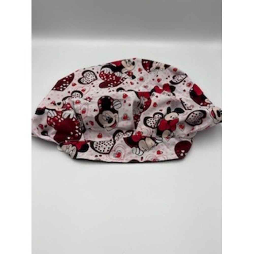 Disney Minnie Mouse Scrub Cap OS Pink Hearts Valentine Medical Surgical Hat‎